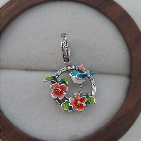 925 Silver Bird & Garden Dangle Charm - Picture 5 of 5